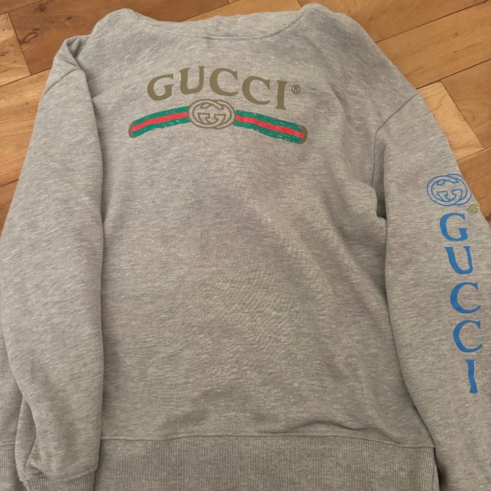 Grey Gucci dragon embroidered sweatshirt